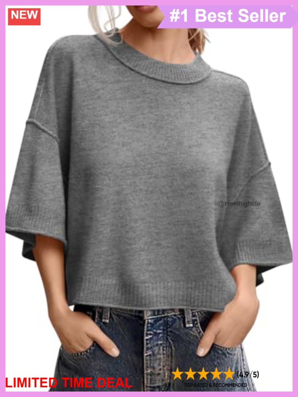 Womens Short Sleeve Oversized Cropped Sweater Knit Pullover Top